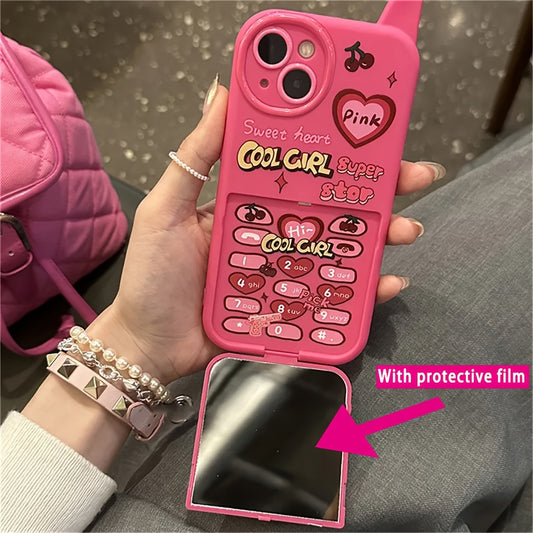 Retro Y2k Cherry Heart 3D Rosa iPhone Case - Shockproof, Soft, and Stylish Protective Cover for iPhone 15, 14, 13, 12, 11 Pro Max with Make Up Mirror Function - Unique Design, Durable, and Easy to Install