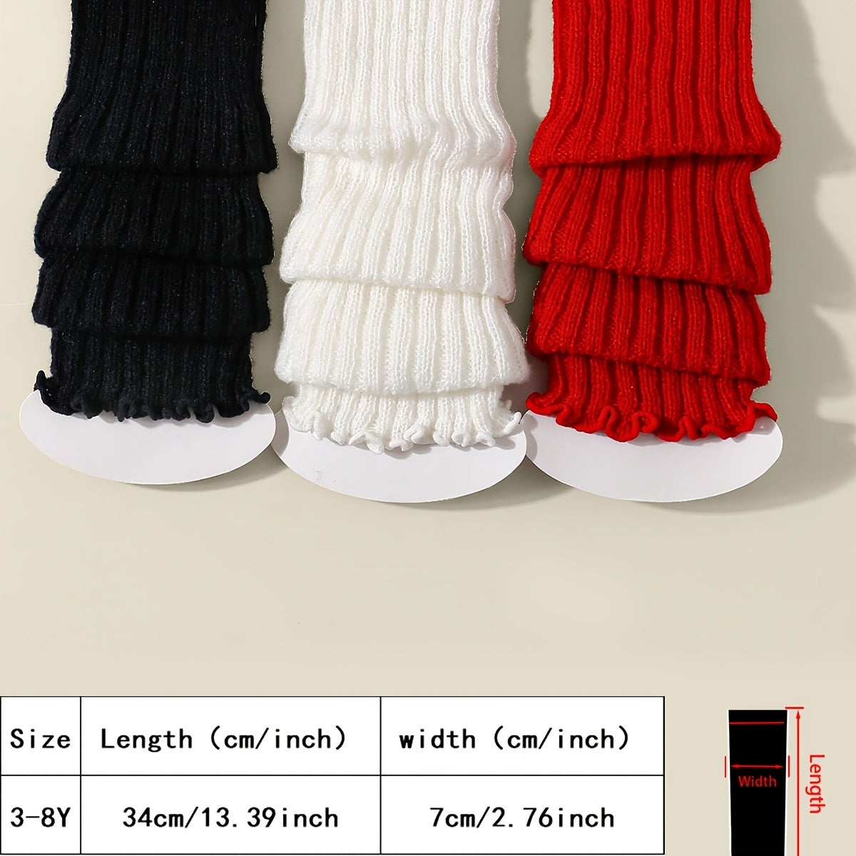 3 Pairs Girls' Polyester Knitted Leg Warmers with Bowknot
