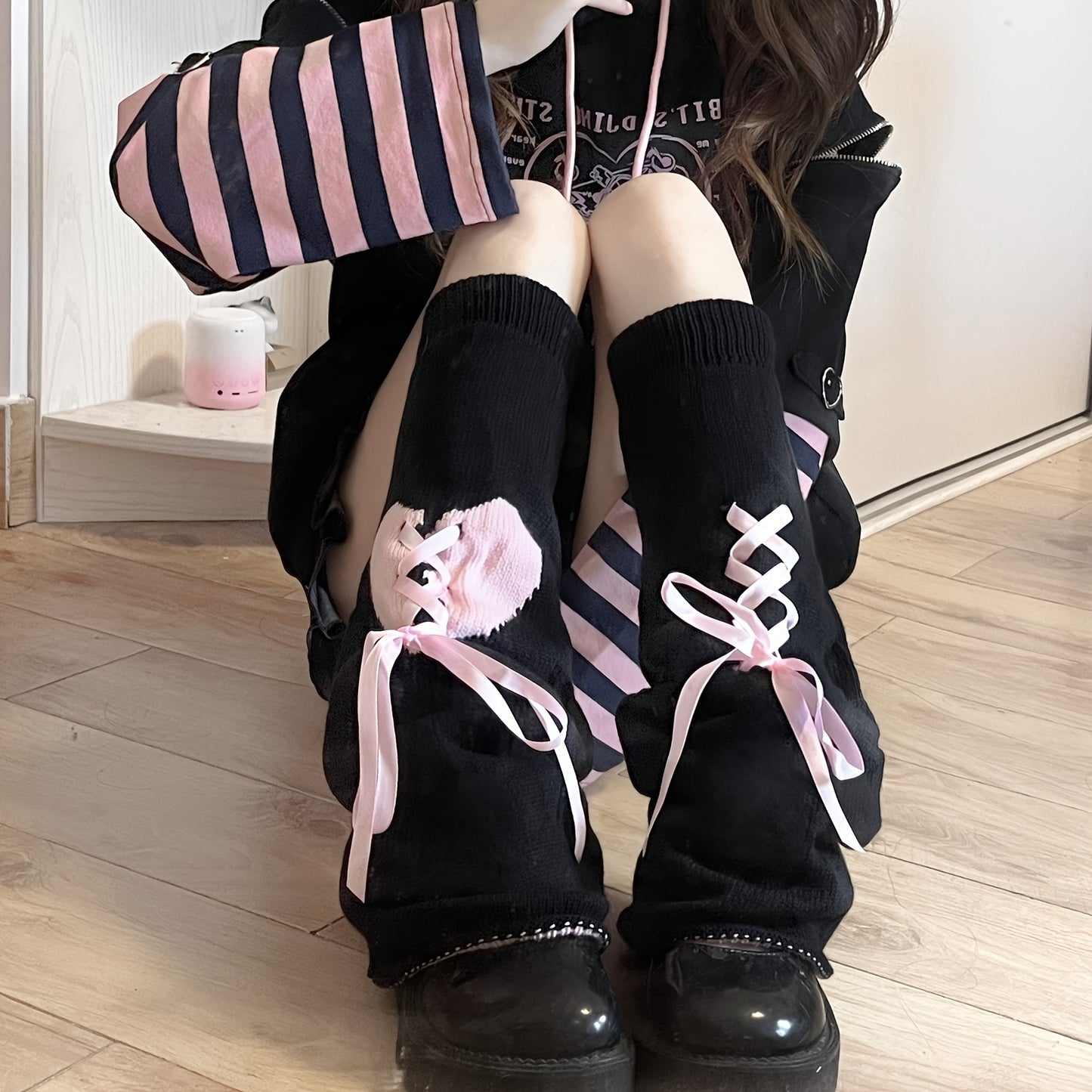 Kawaii Lace Up Leg Warmers, JK Style Knitted Knee High Socks For Fall & Winer, Women's Stockings & Hosiery