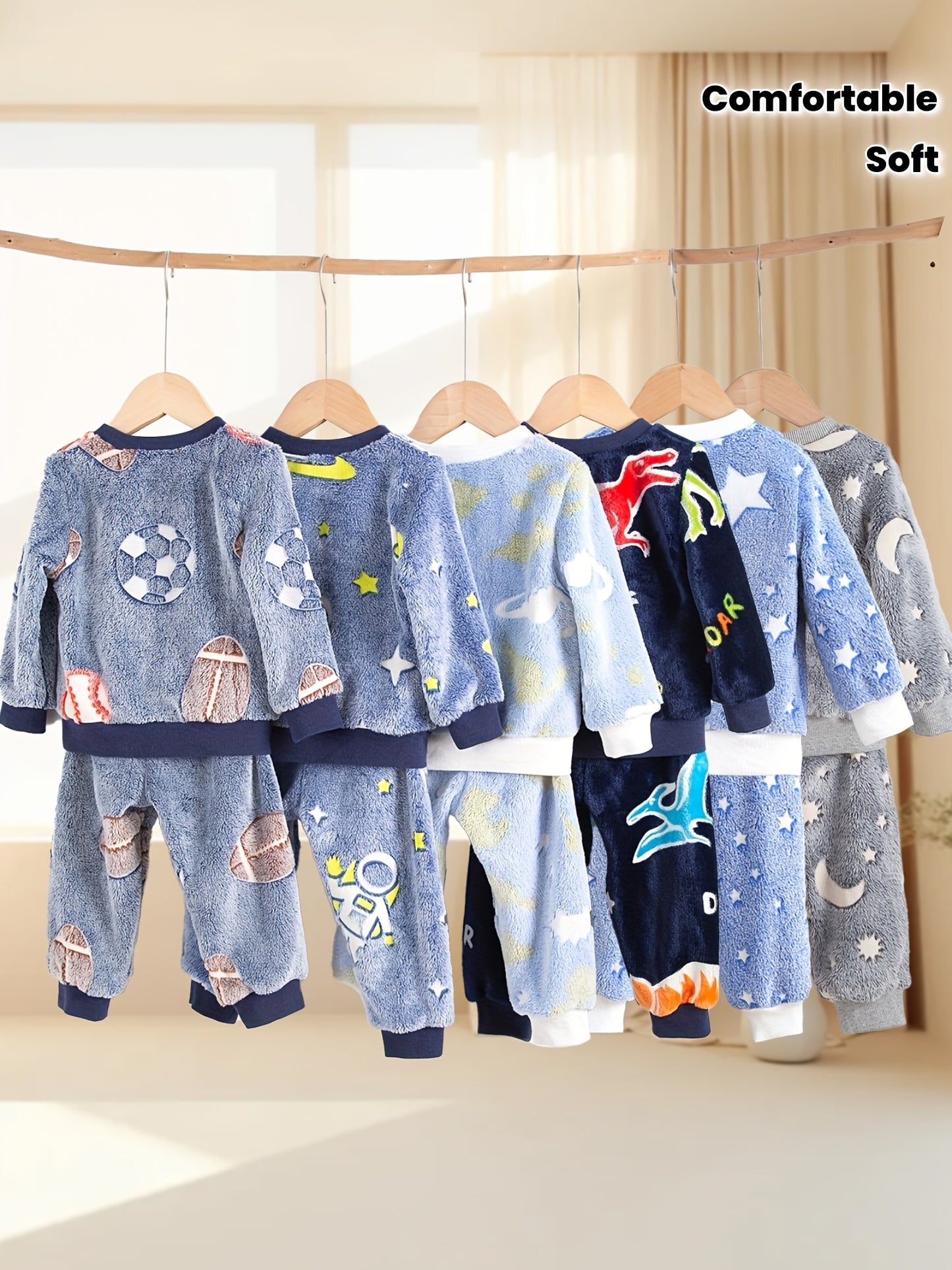 4pcs Boys' Plush Suit 2-Set 4pcs Soft and Comfortable Autumn/Winter Boys' Round Neck Long Sleeve .