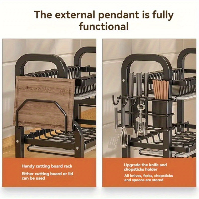 Cutlery Storage Rack, 3-Tier with Drainage, Knife, Knife Rack And Cutting Board Storage Stand, Multi-Functional Bowl And Dish Drainer, Suitable for Kitchen Countertop And Cabinet, Kitchen Organization And Storage.