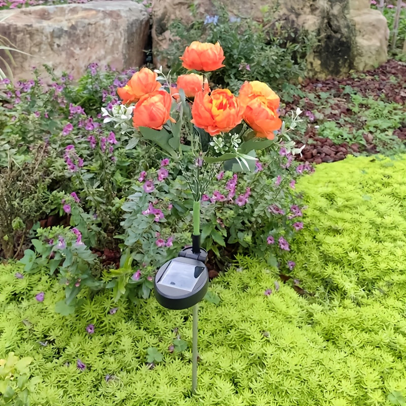 1pc/2pcs Solar Powered 7-Head Peony LED Fake Flower Decorative Outdoor Landscape Light for Yard, Garden, Front Door, Patio, Lawn Ground Lamp