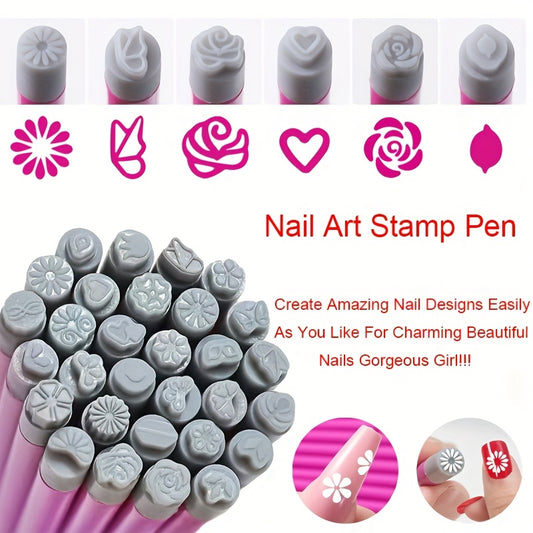 Professional Nail Art Set 16/31pcs Professional Nail Art Stamping Pen Set | DIY Nail Design Templates, Dot Matrix Printing Tools, Sealing Pens, Pen Holders, Replaceable Tip Sets - Handicraft Style Nail Sealing Kits for Home