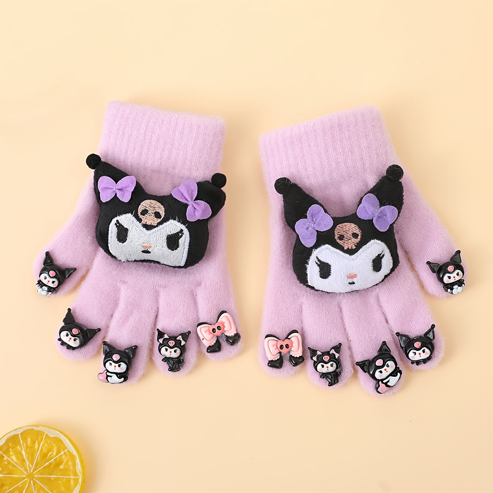 1pc Sanrio for kuromi Thickened Winter Gloves - Cute Cartoon Design, Full Finger Warmth for Boys & Girls, Perfect for Outdoor Activities, Holiday Gift, Winter Gloves For Girls, Playful Design, Soft Fabric