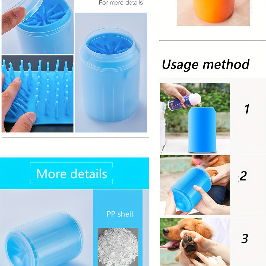 Blue & Yellow Automatic Pet Foot Washing Cup - Soft, Comfortable, and Durable Silicone for Easy Dog and Cat Paw Cleaning.