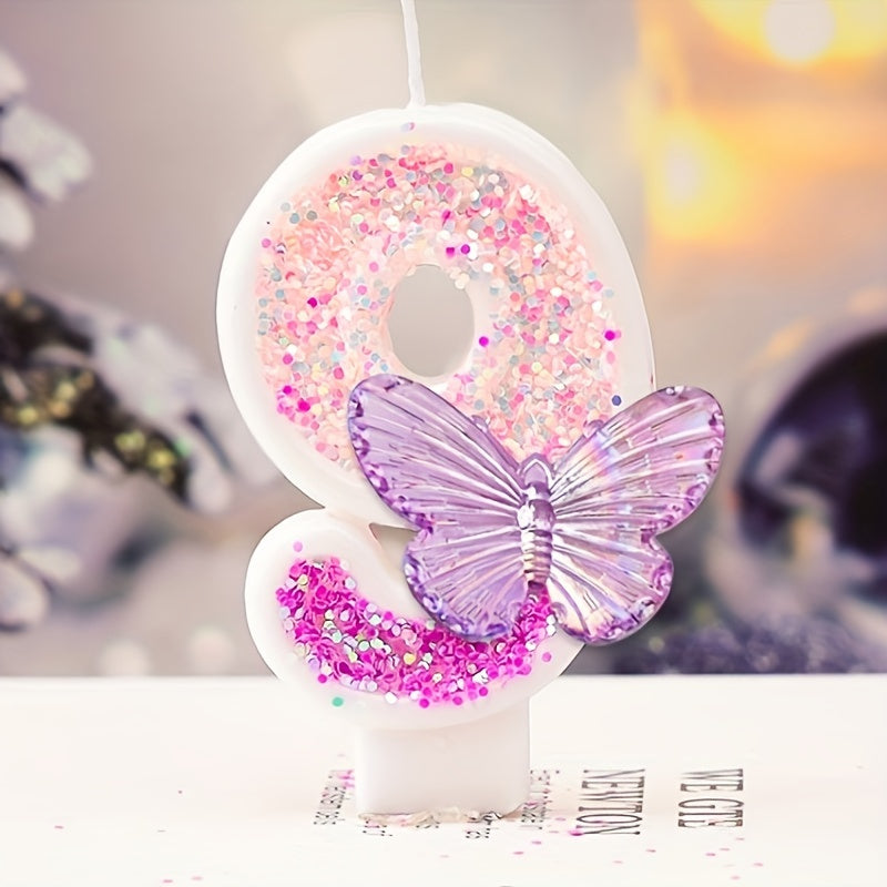 1pc Sparkling Pink Gradient Butterfly Birthday Candle - 8.0cm Cake Topper for Youngsters & Adults, Perfect for Graduations, Weddings, Housewarmings & More