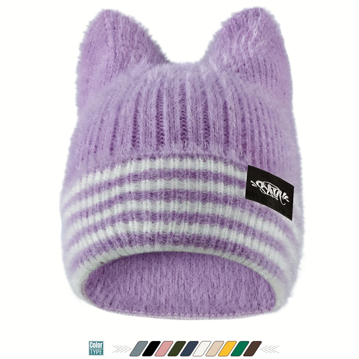 1pc Unisex Plush Cat Ear Beanie Hat with Faux