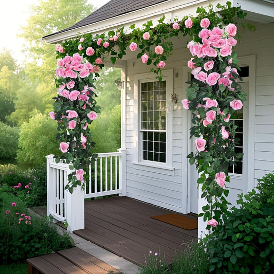 [2 Artificial Rose Vines] 2 Bunches UV Resistant Artificial Rose Vines | Outdoor Artificial Flowers for Garden, Patio, Country Cottage, Wedding and Indoor Decoration