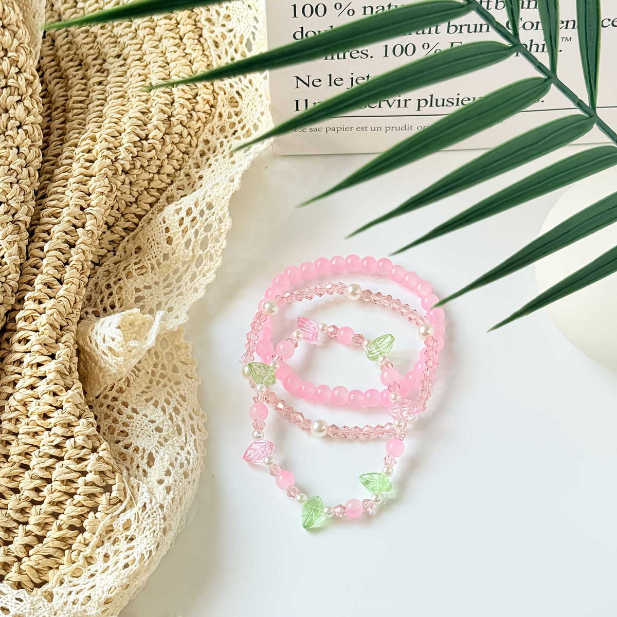 1 Set Bohemian Handcrafted Beaded Jewelry, Pink Floral & Leaf Design, Elegant Necklace and Bracelet Combo for Women, Perfect for Daily Wear & Special Occasions, Ideal Valentine's Day Gift
