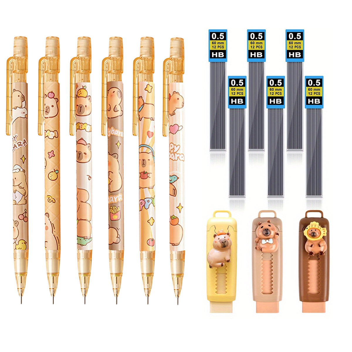 [15pcs Cute Panda Mechanical Pencil] 15pcs Cute Panda Mechanical Pencil Set with Refills & Erasers - 0.5mm Black Ink, Perfect for Writing, Drawing & Sketching, Kawaii, Tubes