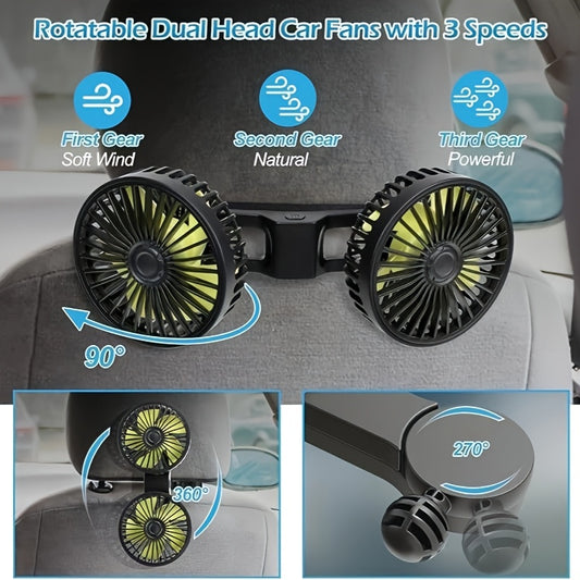 Premium Dual-Head Car Fan with USB Interface
