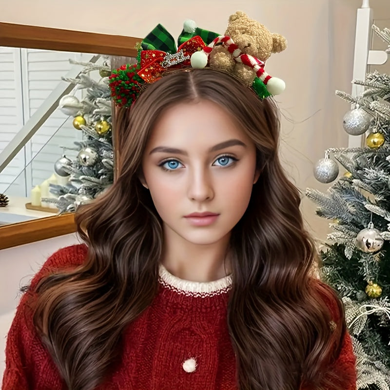 1pc Women'S Christmas Teddy Bear Bow Hairband