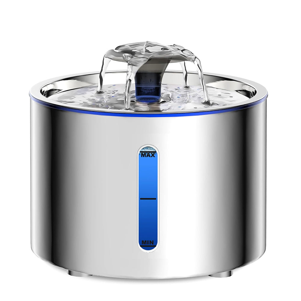 84oz/2.5L Stainless Steel Automatic Cat Water Fountain Auto Power-off Fountain with LED Light Non-slip Mat Dog Water Dispenser
