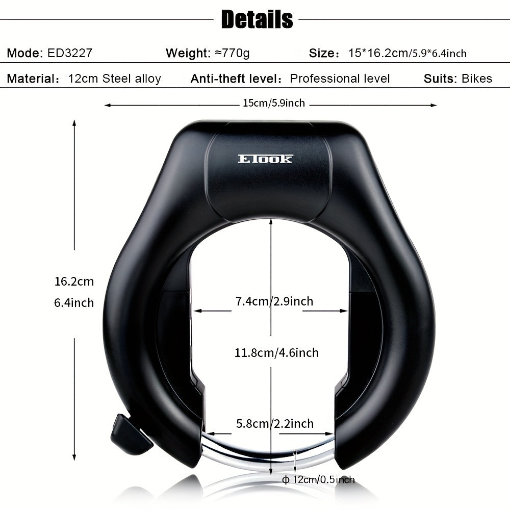ETOOK Heavy-Duty Bike Lock - Anti-Theft U-Shaped Crab Claw Design for Mountain & Road Bikes, Stainless Steel Frame with Paint Finish