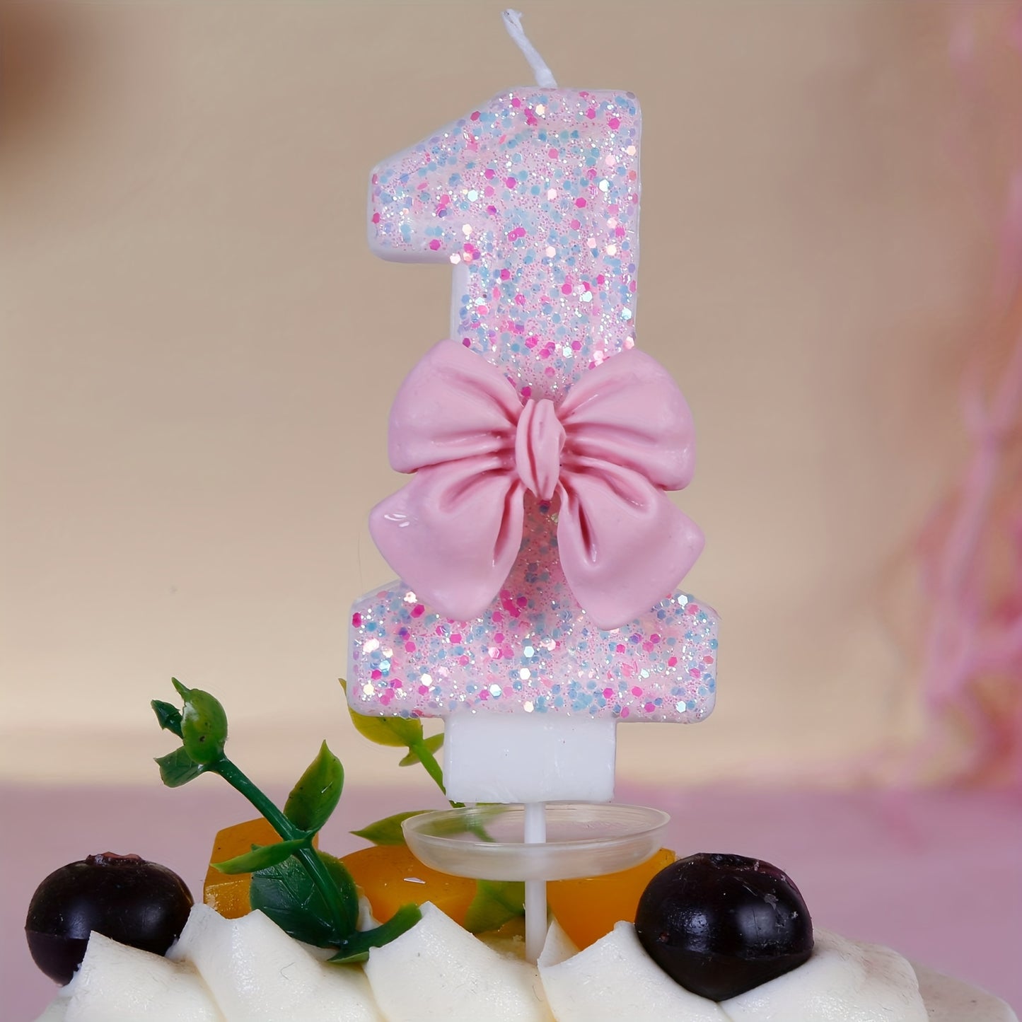 1pc, Pink Bow Number 0-9 Birthday Candle, Girl Powder Bow Birthday Cake Decoration, Baking Shop Supplies