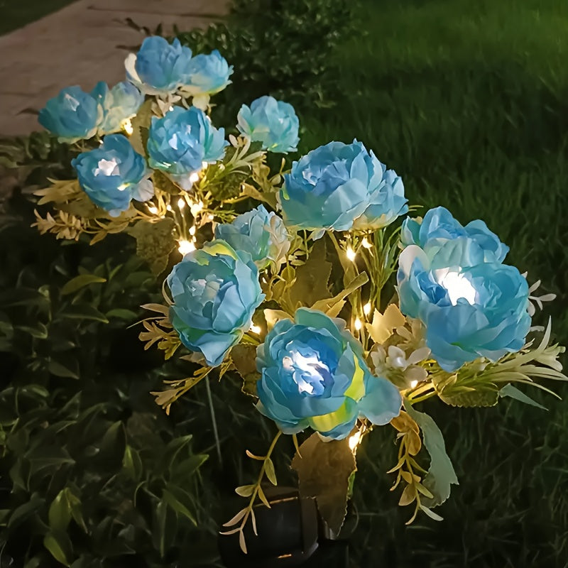 1pc/2pcs Solar Powered 7-Head Peony LED Fake Flower Decorative Outdoor Landscape Light for Yard, Garden, Front Door, Patio, Lawn Ground Lamp