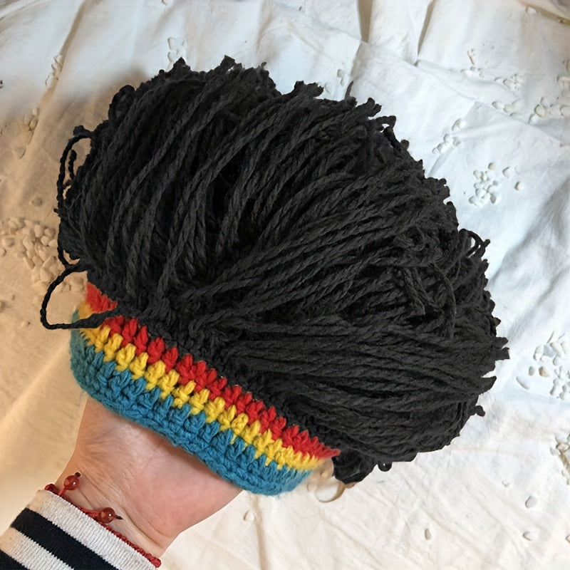 Men's Funky Knitted Beanie Hat with Attached Fake Hair -