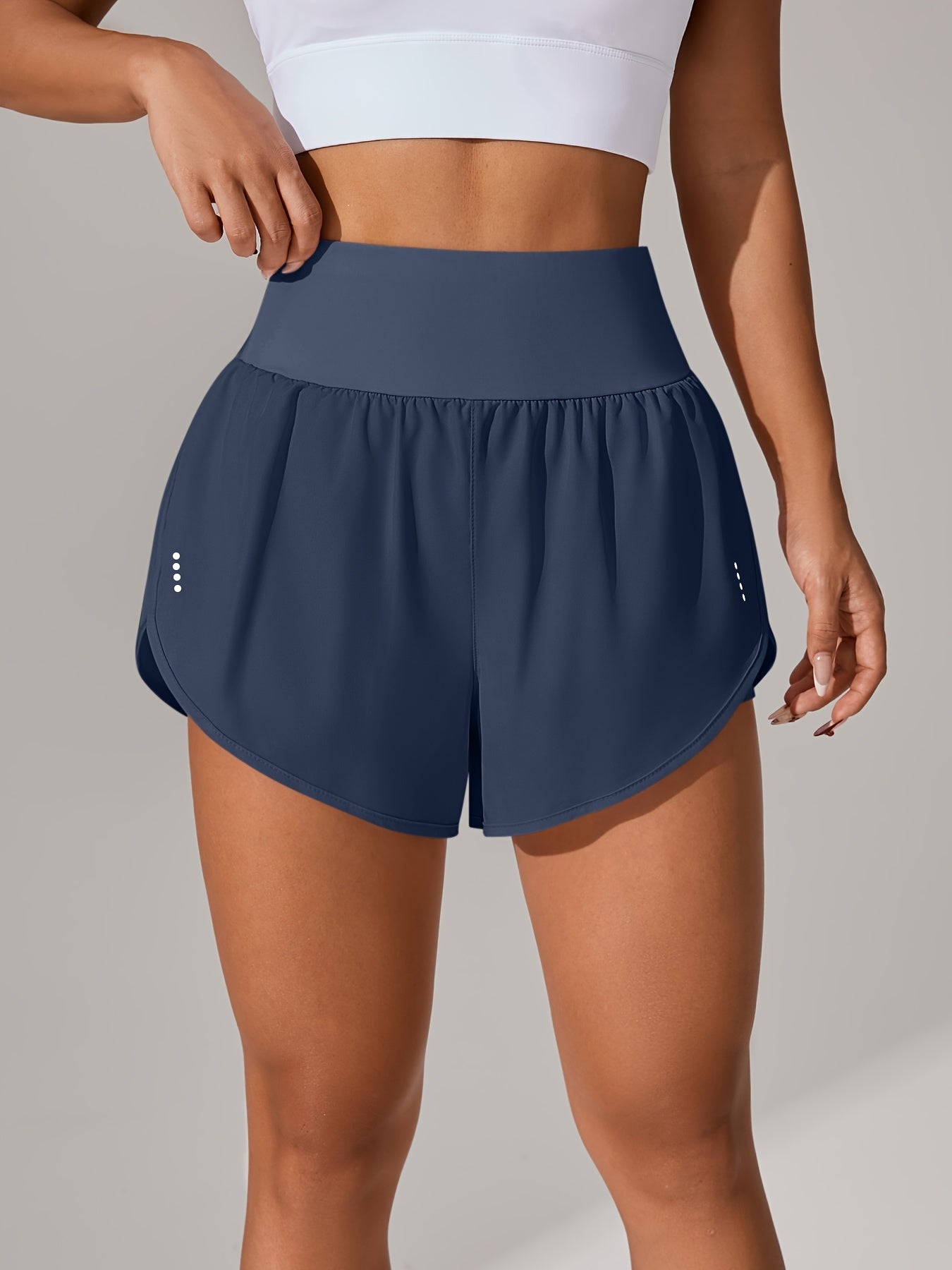 Light Blue High-Waisted Yoga Shorts with Ruffles