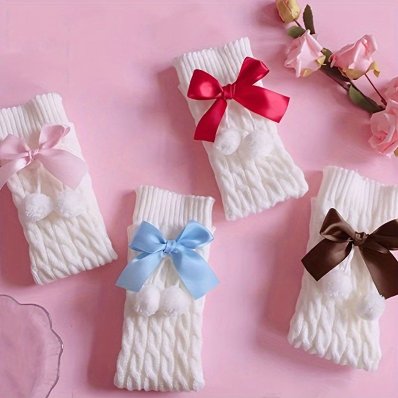 Women's & ' Plush Ball Foot Warm Knee Socks with Bow