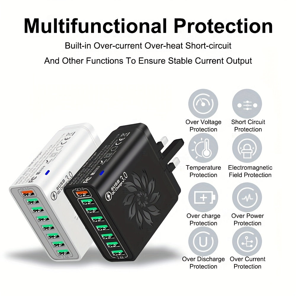 8-Port QC3.0 Fast USB Charger UK Plug