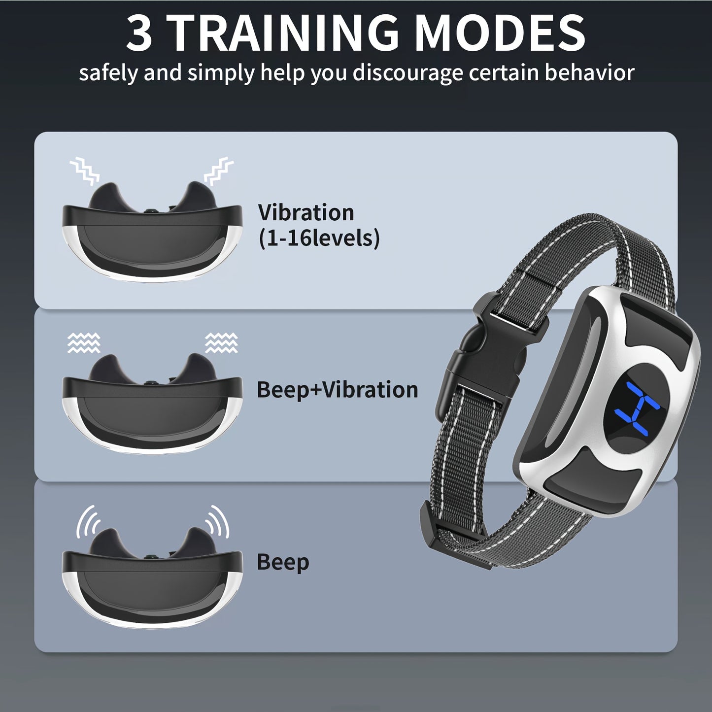 Dog Bark Collar - Rechargeable Smart Anti Barking Collar for Dogs - No Shock Bark Collar for Medium/Large Dogs - Anti Bark Collar for Dogs with 3 Sensitivity Levels