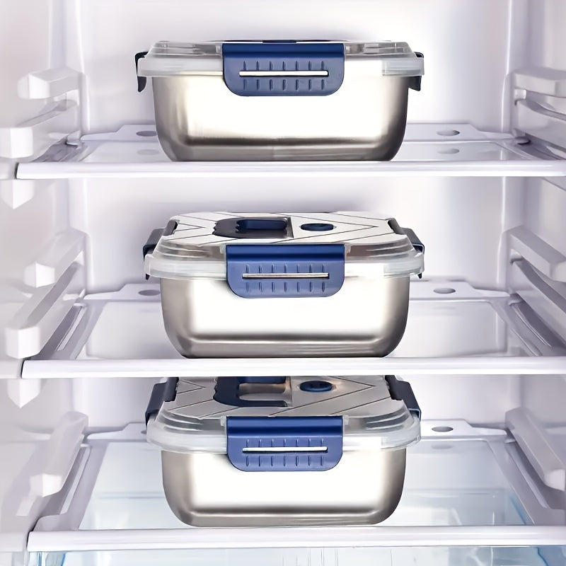 1/2/4pcs Stainless Steel Leakproof Food Storage Container with Blue Lid - Microwave Safe, Reusable, Ideal for Refrigerator & Bento Boxes, Kitchen Essentials, Universal Fit for Outdoor Cooking & Meal Prep
