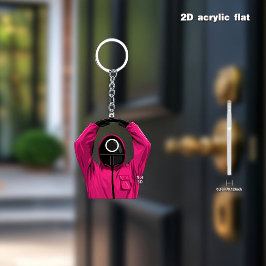 2D Flat, Cute Pink Dress Classic Character Acrylic Keychain, Fashionable Squid Lover Pendant, Suitable for Bag and Car Key Decoration, Ideal Holiday Gift for Family and Friends Christmas Tree Party Decorations, 2D Flat