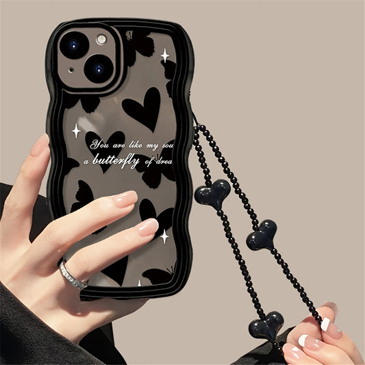 A Heart-Shaped Phone Case with a Butterfly Pattern and a Free Bracelet!