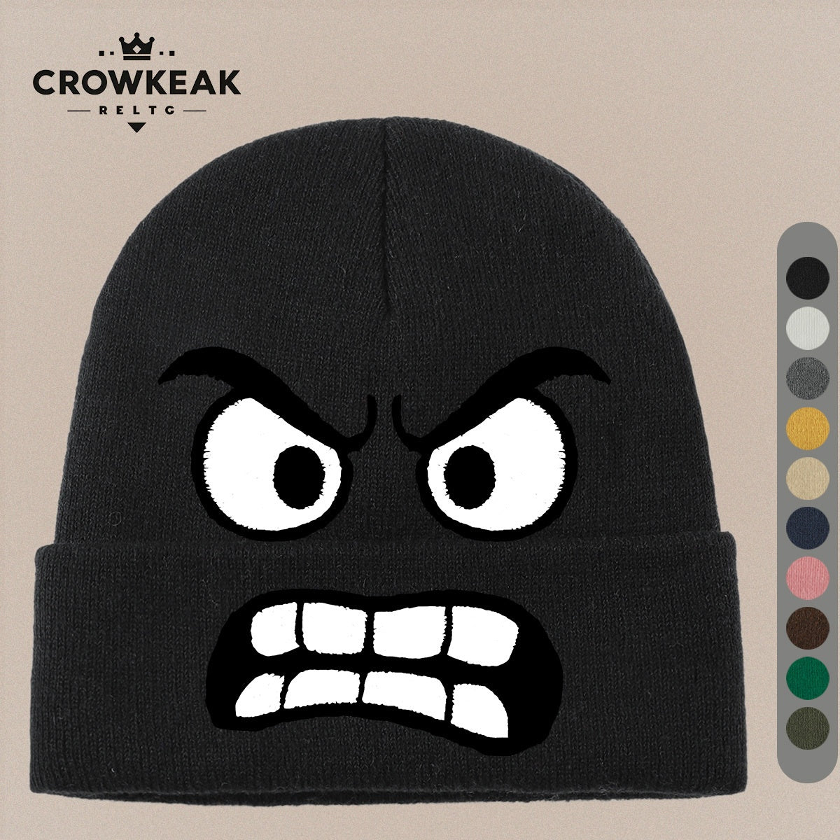 Angry Face Print Winter Hat