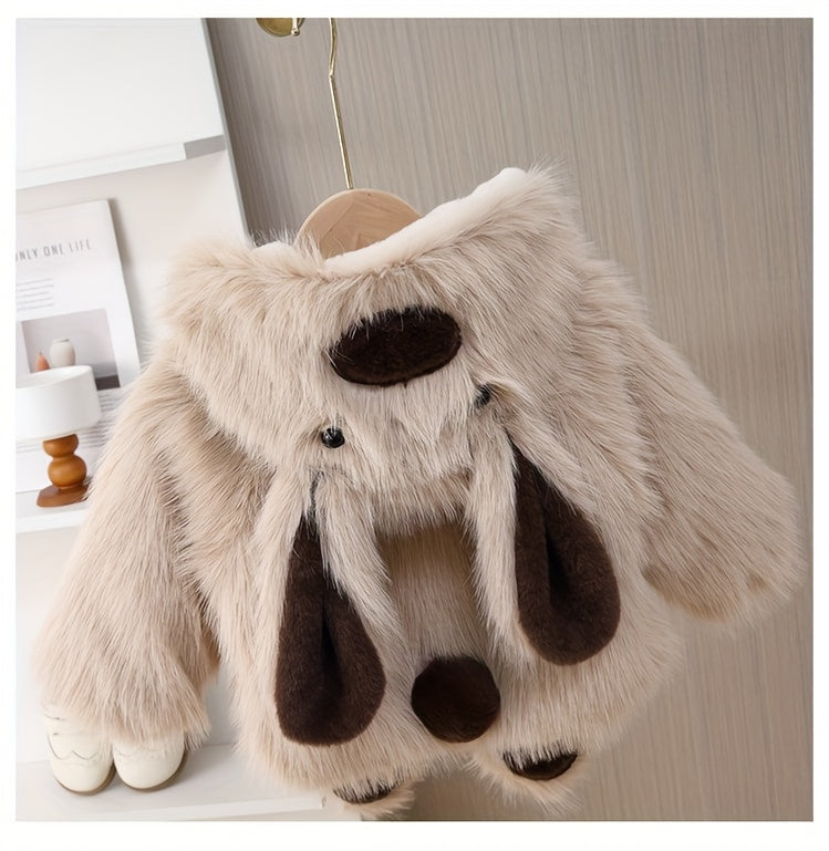 Girls' Winter Hooded Bear-Ear Coat Jacket with Plush Ears & Hood