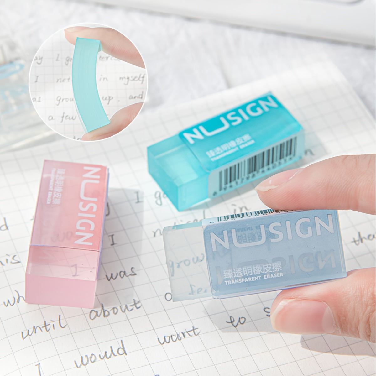 [Cute Eraser] Transparent Visible Design Rectangle Synthetic Rubber Eraser | Deli Lovely, Simple Solid Color, Cute Student School Supplies