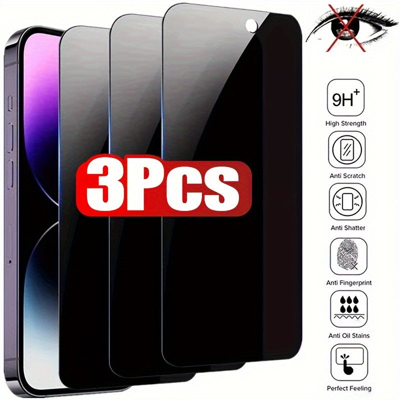 3-Pack Glossy Anti-Spy Glass Screen Protector for iPhone 11/12/13/14/15 Pro Max/X/XS/XR/XS Max, High Strength, Anti-Scratch, Anti-Fingerprint, Oil Stain Resistant, Perfect Touch Feel