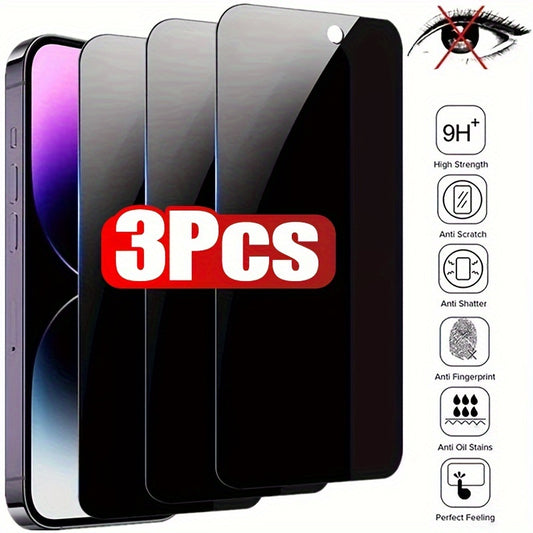 3-Pack Glossy Anti-Spy Glass Screen Protector for iPhone 11/12/13/14/15 Pro Max/X/XS/XR/XS Max, High Strength, Anti-Scratch, Anti-Fingerprint, Oil Stain Resistant, Perfect Touch Feel