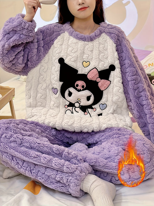 Autumn And Winter New Women'S Pajamas Sanrio Cute for kuromi Embroidered Pattern Home Wear Long Sleeve And Pants .