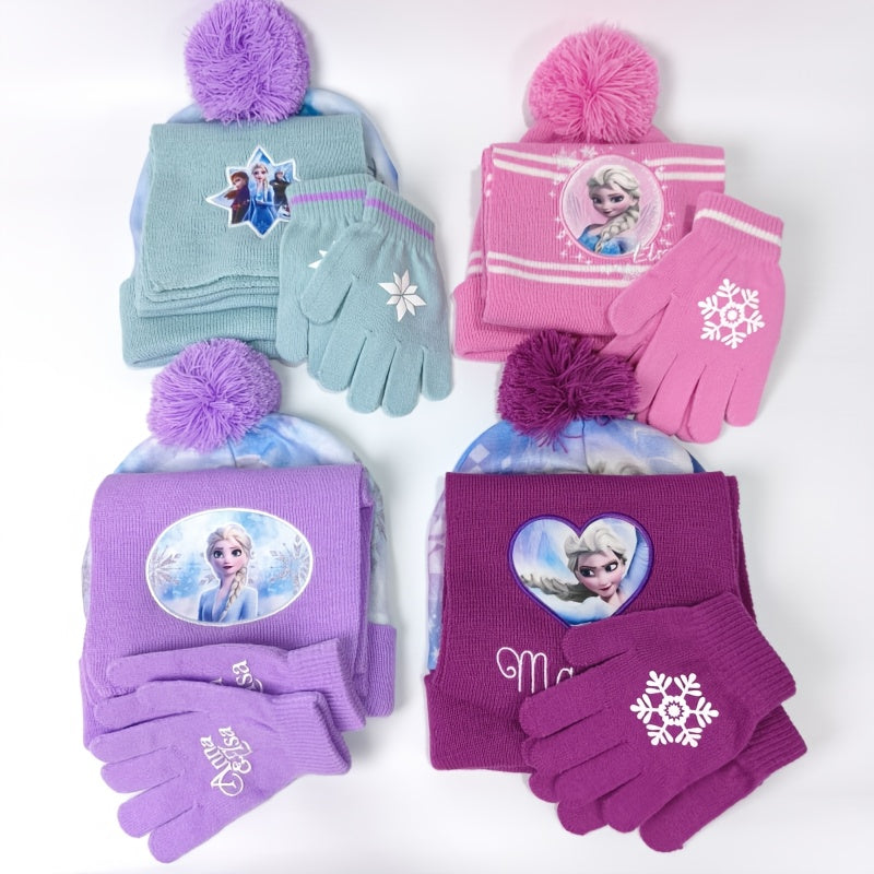 3pcs Knit Hat Set - Knitted Scarf and Gloves, Beanie