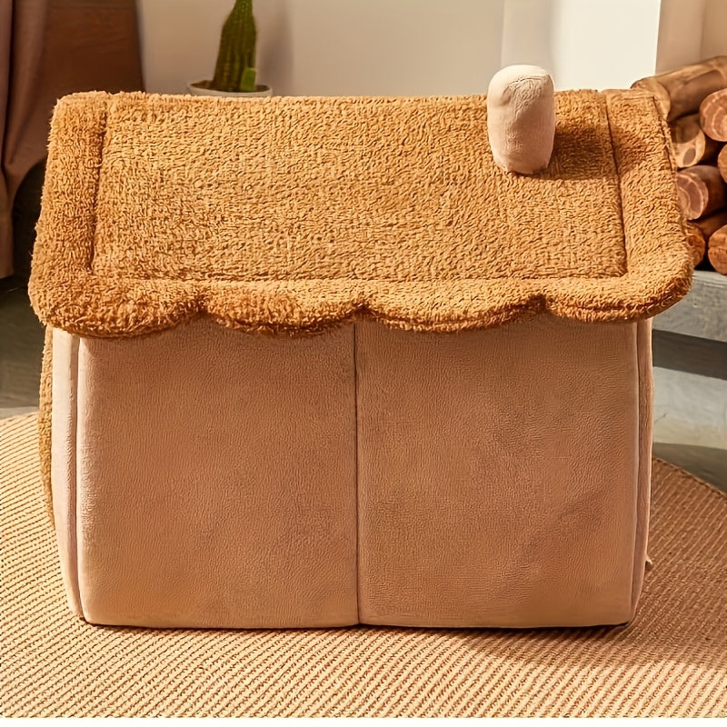 Cozy Polyester Cat House Bed, Removable and Washable Plush Pet Cave Nest, Warm and Soft Indoor Kitty Shelter, Christmas Gift for Cats