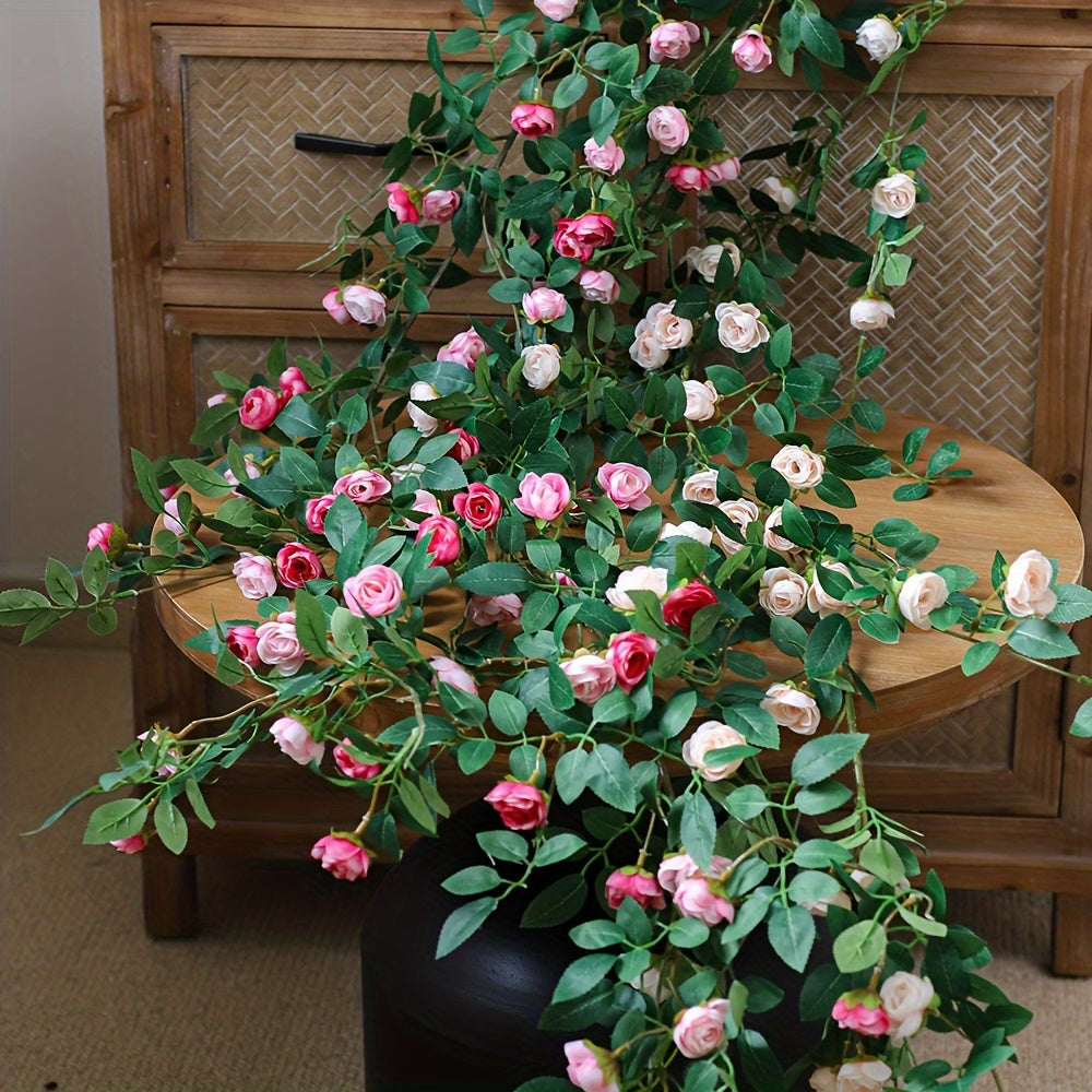 1 Lifelike Rose Vine, Plastic, Simulated, Fake, Indoor Wall Hanging, Wedding Scene Decoration, Outdoor Yard Decoration, with Decorative Flowers, No Electricity Required, No Feathers, for Wedding, General Use