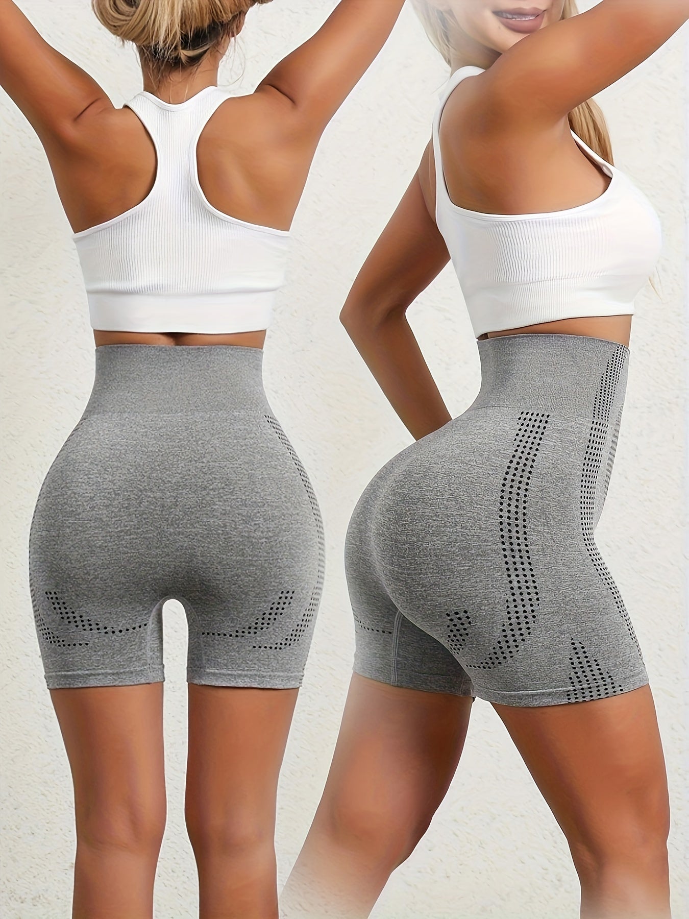 1pc Women'S High-Waisted Shorts with Perforated Design - Slimming Effect, Supports Belly and Thighs, No Padding, Fashionable Gray Shorts for Fitness and Casual Wear, Casual Wear Shorts|Fashionable Shorts|Comfortable Fit, High