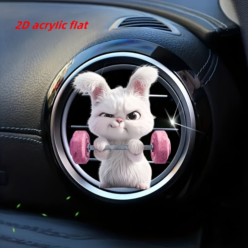 2D Flat] Weightlifting Rabbit Pattern Car Air Vent Clip Decoration, Scented Car Interior, Acrylic Luxury Cartoon Decoration Gift, Fashionable Car Interior Accessories, Clip-on Air Freshener, Scent Dispersion, Long-lasting Sce