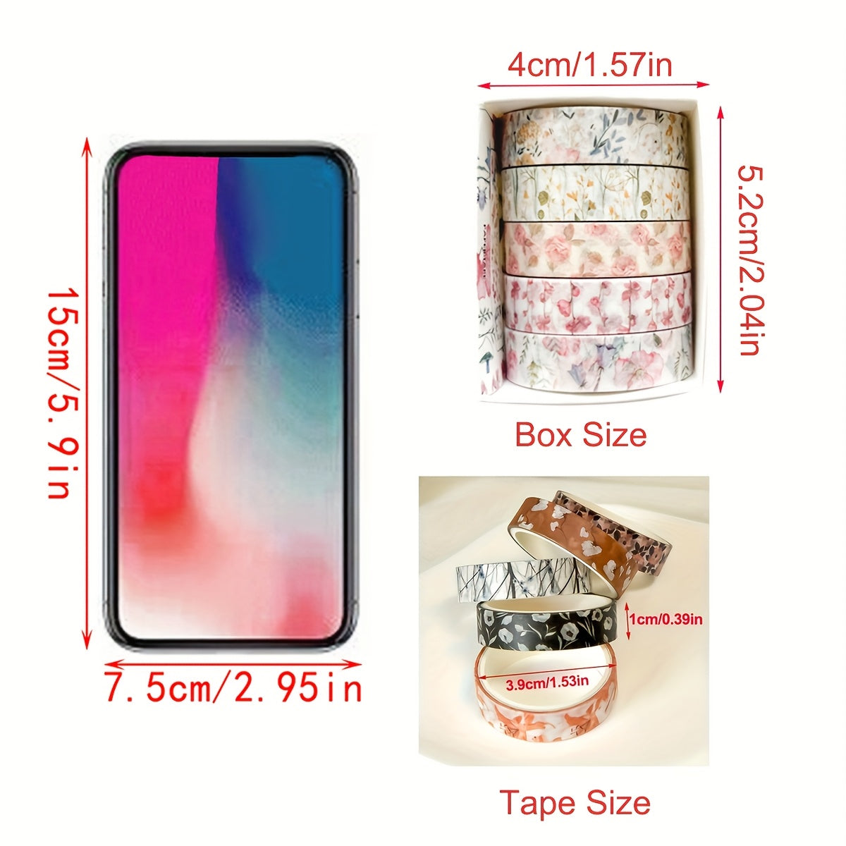 [Traceless Washi Tape] 5 Rolls of Tear-Off Traceless Washi Tape Flower Series - Decorative Sticker Tape for Diaries, Photo Albums, Schedules and Party Decorations