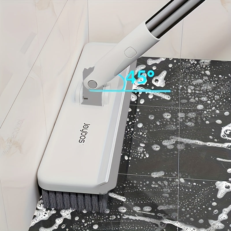 2-in-1 Heavy-Duty Floor Scrub Brush with Long Handle - Stainless Steel & Plastic, Rotating Head for Easy Cleaning of Floors, Carpets, Walls, Patios, Bathrooms