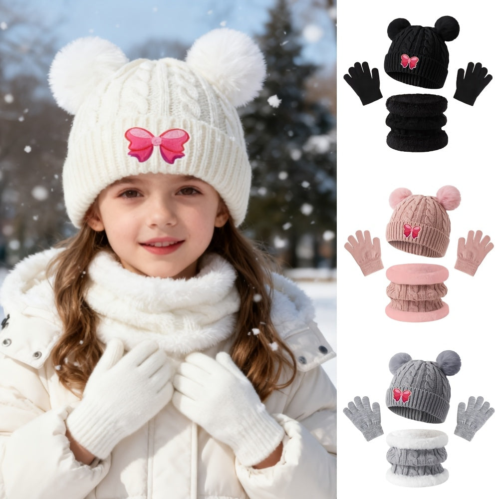 3pcs Kids Winter Set -Lined Hat, Scarf & Gloves