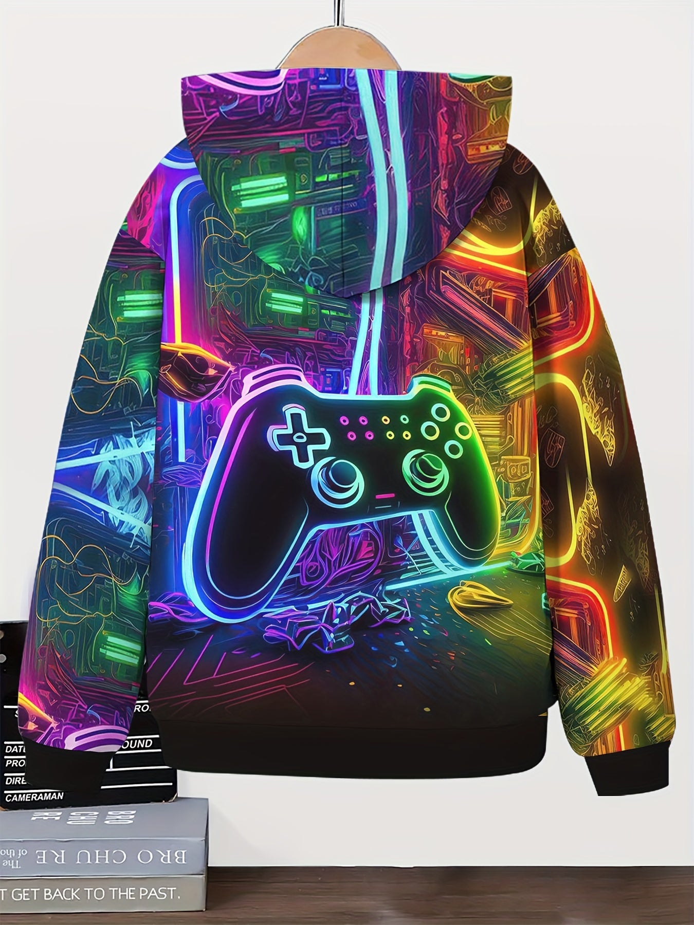 [Autumn Hooded Sweatshirt] Cool Fashion Boys Autumn and Winter Hooded Cardigan Zipper Sweatshirt | Long Sleeve Hooded Sportswear with Red Light Game Controller
