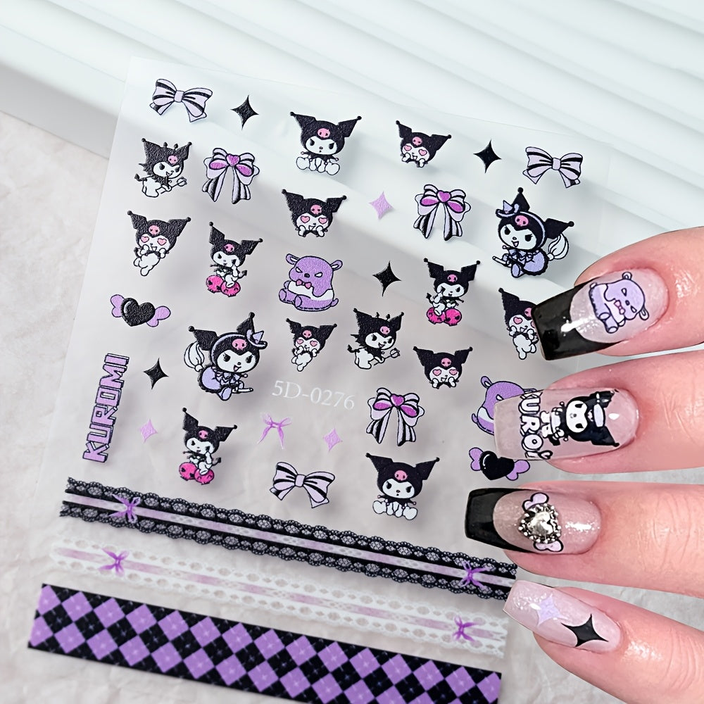 [1pc Sanrio Nail Art] Sanrio 1pc 5D Cute Cartoon Kuromi Hellokitty Melody Nail Art Sticker | Nail Decoration Decals