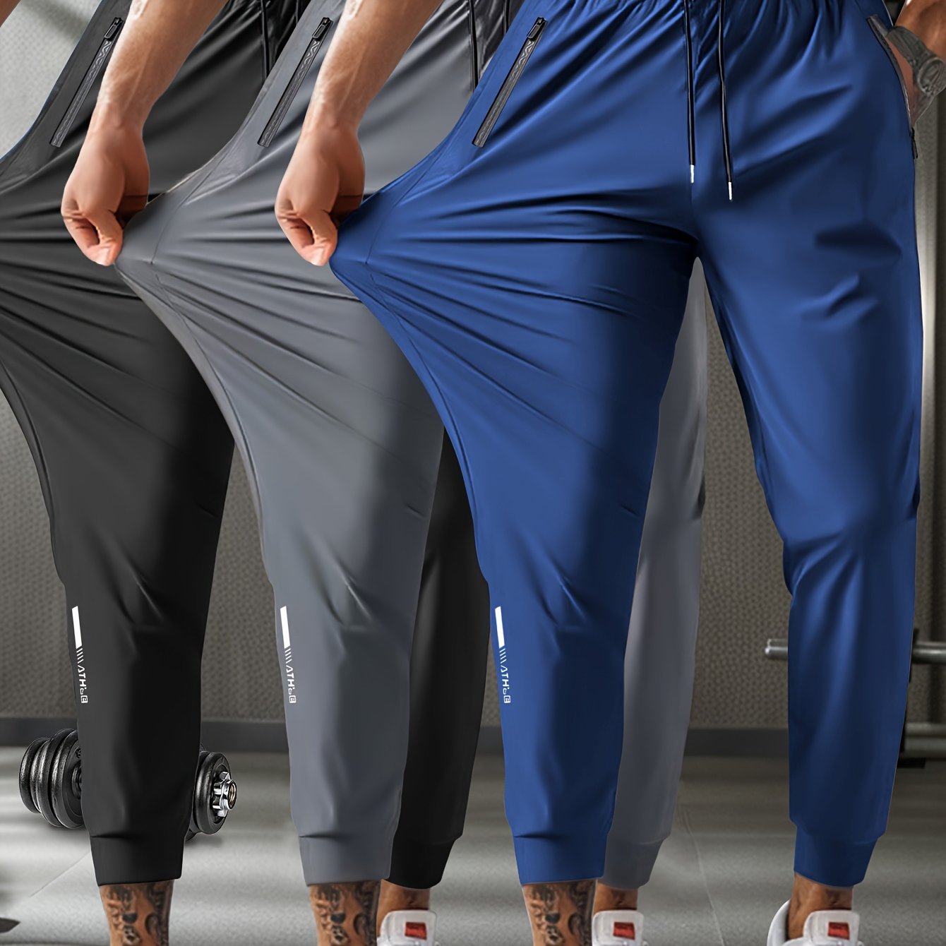 Men's Breathable Casual Sports Pants with Zipper Pockets
