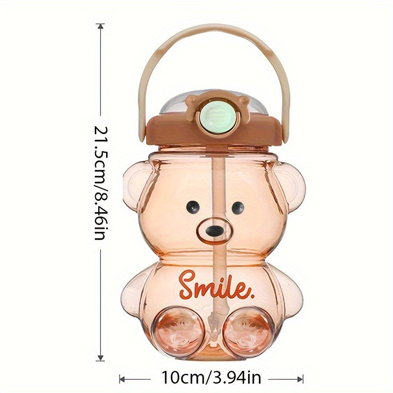 1pc Cute Bear Handheld Water Bottle, 34 oz/1000ml Large Capacity, PC Material, Flip Top, Straw Lid, Uncharged - Ideal for Milk, Tea, and More