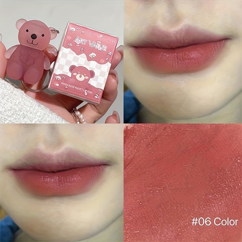 Six-color Bear Lip Glaze - Moisturizing, Matte, Waterproof, Long-lasting, Easy to Apply, Dark Red, Pink, Gift for Couples, Girlfriend