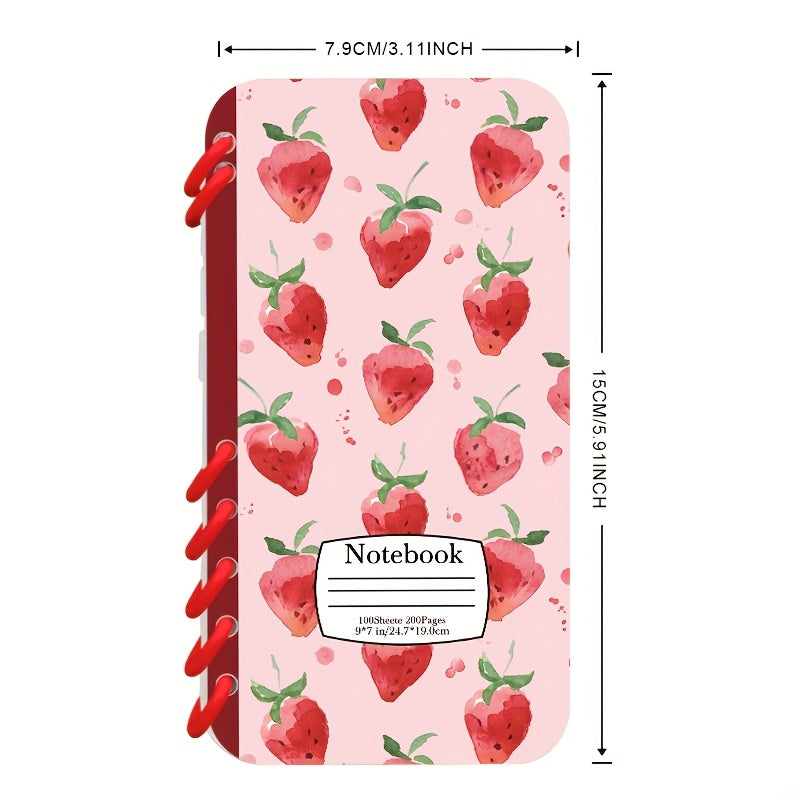TPU Material New Book Flip Style Pink Background Strawberry Print Mobile Phone Case Suitable for Apple Series 11, 12, 13, 14, 15, 16pro mox Samsung Series 23, 24UItra