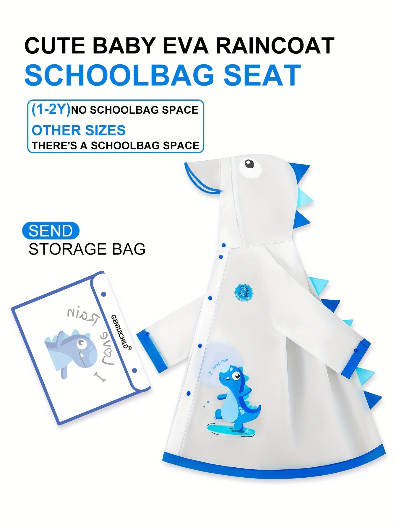 Kids' Soft and Comfortable Outdoor Thickened Raincoat for Boys and Girls -6 Years, Cute EVA Lightweight Rain Cape with 3D Tail Spikes