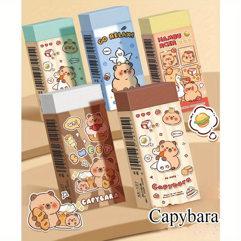 20pcs Style Random Capybara Erasers Cute Long Strip Pencil Erasers Clean No Residue Eraser Small Volume Portable Art Sketch Erasers for Students